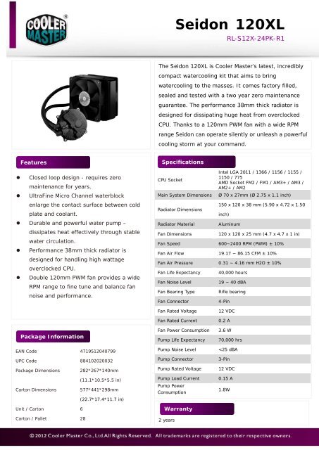 Seidon 120XL Product Sheet-1217.pdf - Cooler Master