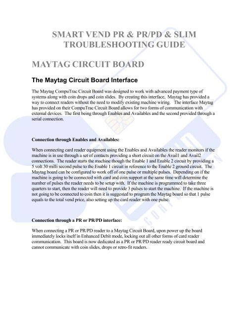 smart vend pr & pr/pd & slim troubleshooting guide maytag circuit ...