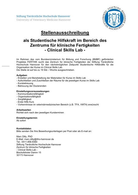 Stellenausschreibung als Studentische Hilfskraft im Bereich des ...