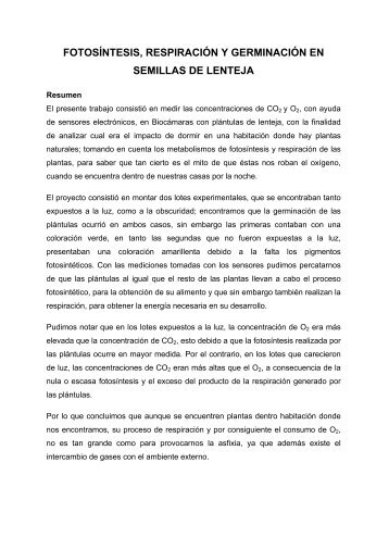 fotosíntesis, respiración y germinación en semillas de lenteja