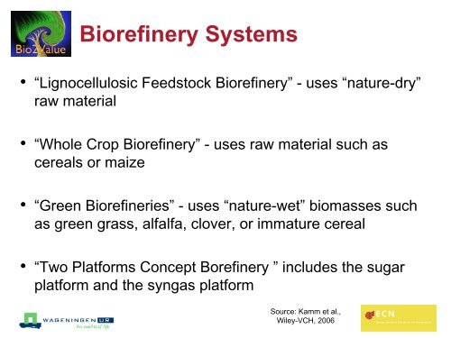 Biorefineries - State of the art & current research activities - Biorefinery