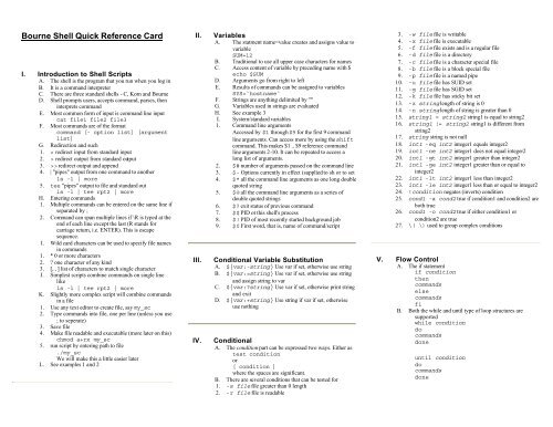 Bourne Shell Quick Reference Card - Hooman B . com
