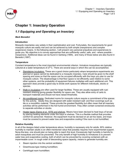 Methods in Anopheles Research - MR4