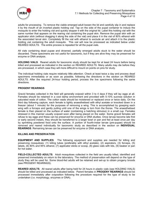 Methods in Anopheles Research - MR4