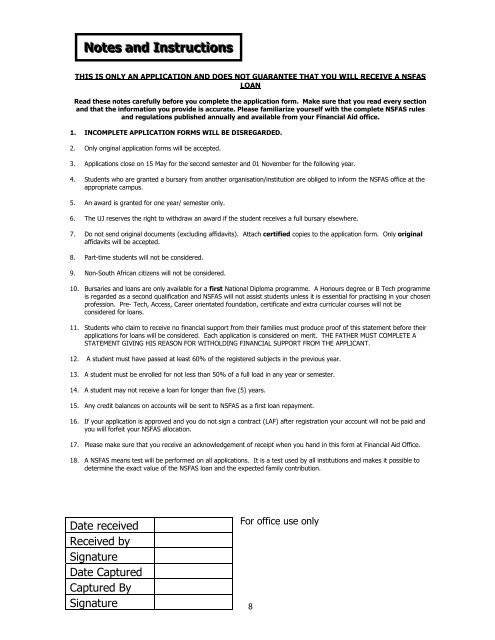 • Information • Application form - University of Johannesburg