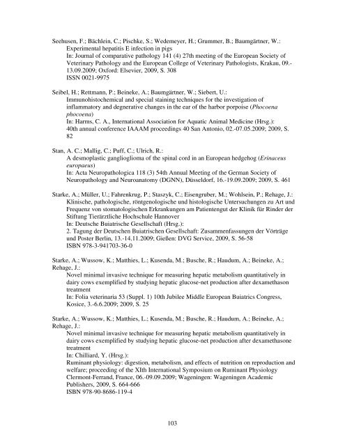 Verzeichnis der wissenschaftlichen Veröffentlichungen 2009