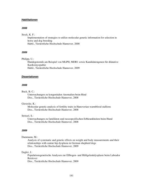 Verzeichnis der wissenschaftlichen Veröffentlichungen 2009