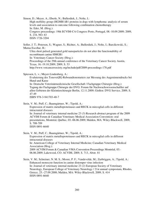 Verzeichnis der wissenschaftlichen Veröffentlichungen 2009