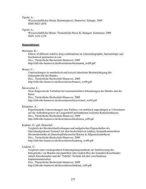 Verzeichnis der wissenschaftlichen Veröffentlichungen 2009