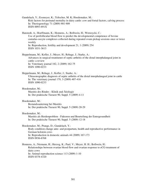 Verzeichnis der wissenschaftlichen Veröffentlichungen 2009