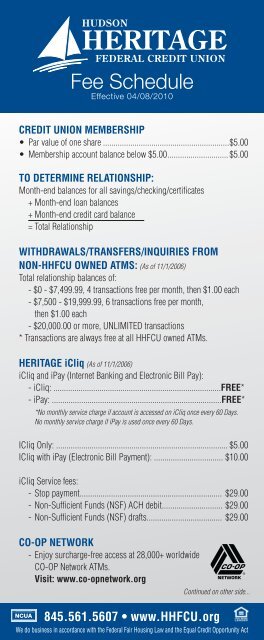 Fee Schedule - Hudson Heritage Federal Credit Union