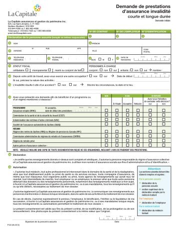 Demande de prestations d'assurance invaliditÃ© - La Capitale ...