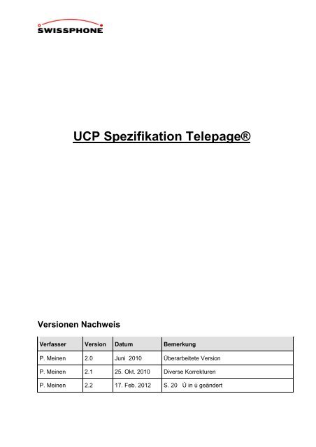 UCP Spezifikationen TELEPAGE® - Swissphone