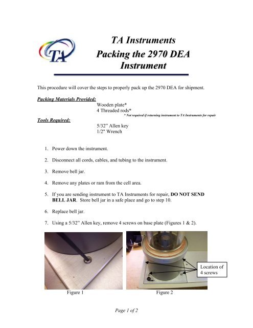 TA Instruments Packing the 2970 DEA Instrumen tt