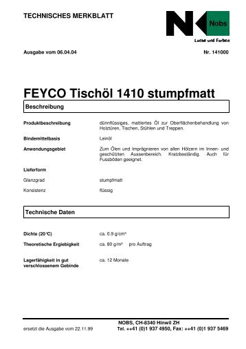 FEYCO Tischöl 1410 stumpfmatt - bei FEYCO