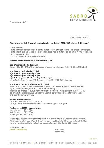 God sommer, tak for godt samarbejde i skoleÃ¥ret 2012-13 (rettelse 2 ...