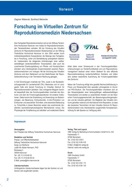 Schwerpunkt: âReproduktionsmedizinâ - TierÃ¤rztliche Hochschule ...