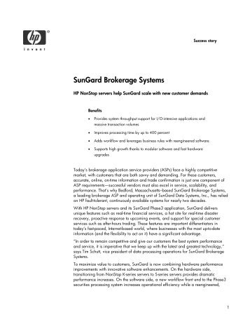 SunGard Brokerage Systems - HP NonStop - Hewlett Packard