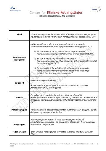 Titel Klinisk retningslinje for anvendelse af kompressionsstrÃ¸mper prÃ¦