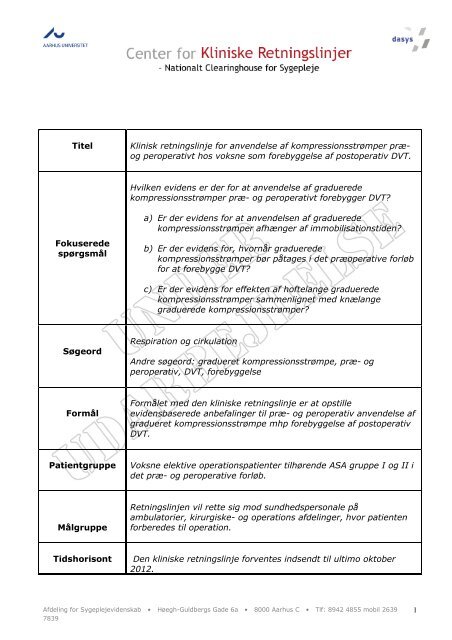 Titel Klinisk retningslinje for anvendelse af kompressionsstrÃ¸mper prÃ¦