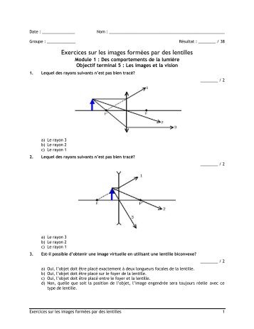 Exercices sur les images formÃ©es par des lentilles