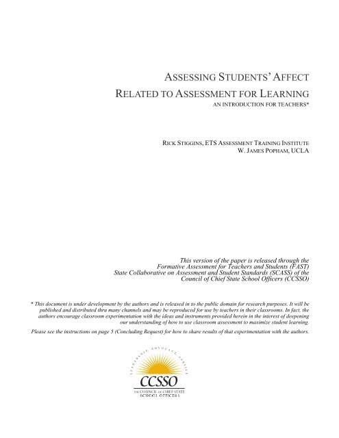 Assessing Students' Affect Related to Assessment for Learning