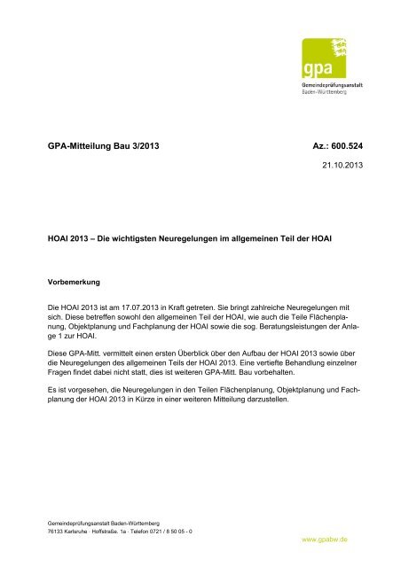 HOAI 2013 - Gemeindeprüfungsanstalt