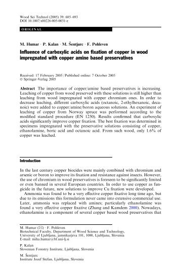 Influence of carboxylic acids on fixation of copper in wood ...
