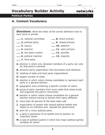 netw rks Vocabulary Builder Activity