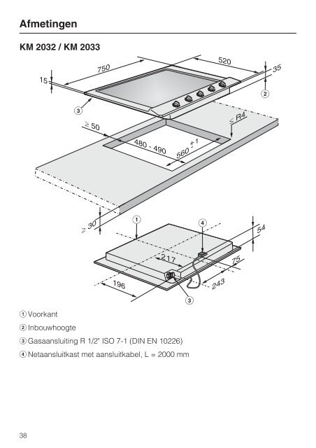 Miele KM2010G inbouw gaskookplaat 60 cm - Wehkamp.nl