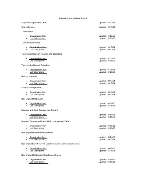 Organizational Charts and Job Descriptions - National Grid