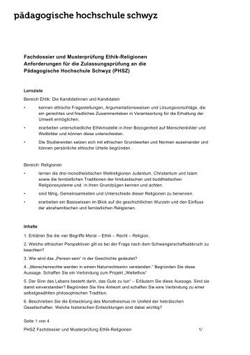 Fachdossier Ethik-Religionen (pdf) - Pädagogische Hochschule ...