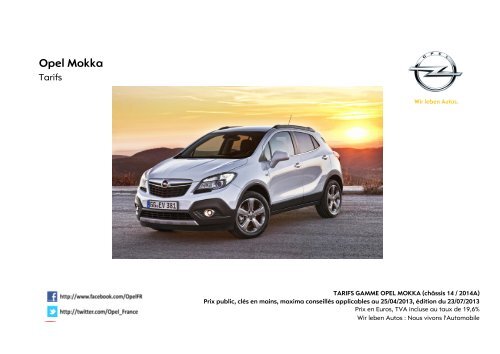 Tarifs et fiche technique Mokka - Opel