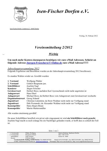 Vereinsmitteilung 2/2012 Wichtig - Isen-Fischer Dorfen