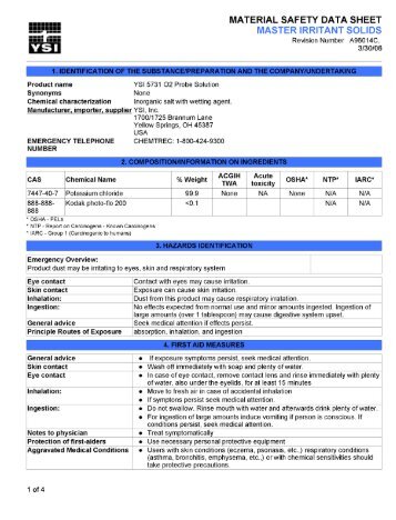 MSDS: YSI 5731 Oxygen Probe Solution - YSI.com