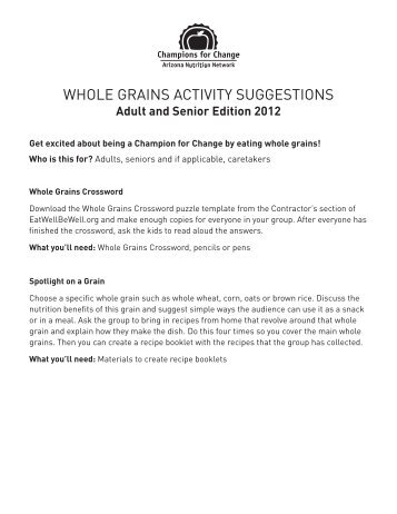 whole grains activity suggestions - Arizona Nutrition Network