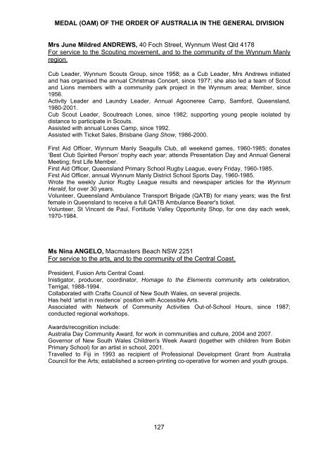 The Queen's Birthday 2009 Honours List - Governor-General of the ...