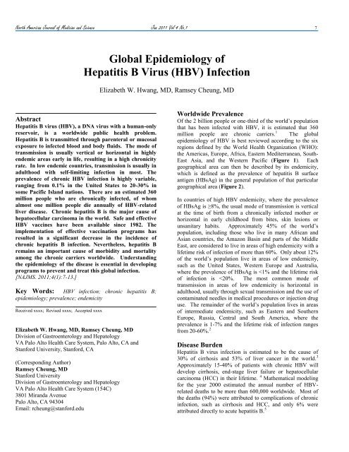 Global Epidemiology of Hepatitis B Virus (HBV) Infection
