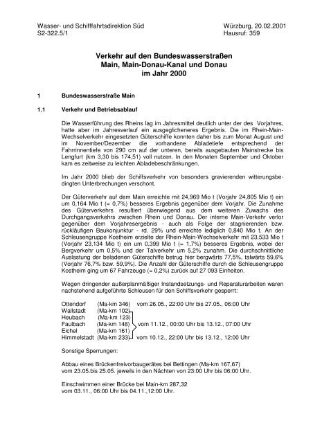 Verkehr auf den BundeswasserstraÃŸen Main, Main-Donau ... - SÃ¼d