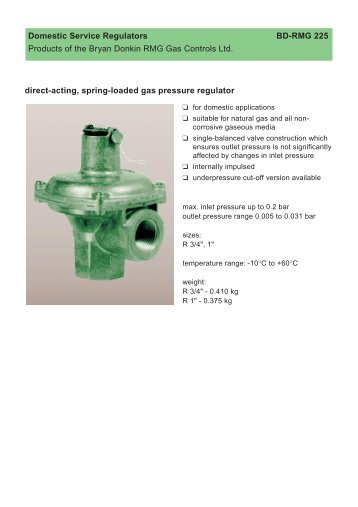 Domestic Service Regulators BD-RMG 225 Products of the Bryan ...