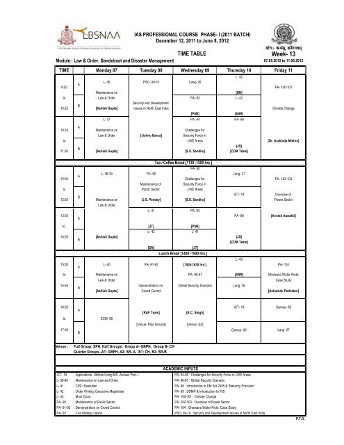 Time Table Week - 13 (7-11 May 2012) - lbsnaa