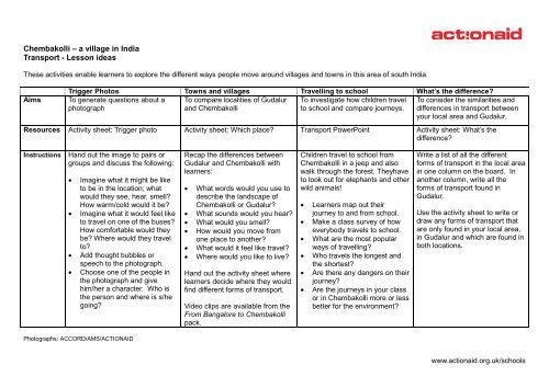 Chembakolli â a village in India Transport - Lesson ideas - ActionAid