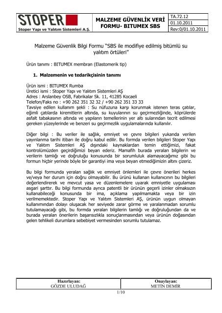 MSDS Bitumen Primer - Issue Date : October 2008 - Bitumex.com.tr