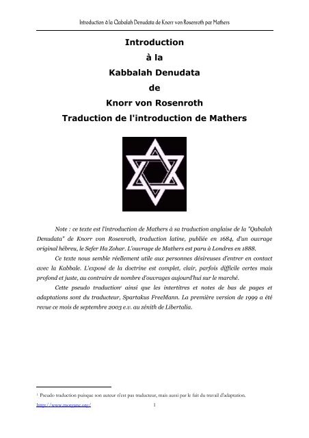 Introduction Ã  la Kabbalah Denudata de Knorr von Rosenroth