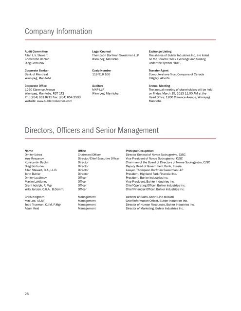 complete financial statement - Buhler Industries Inc.