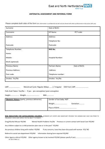 ANTENATAL ASSESSMENT AND REFERRAL FORM