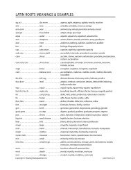 LATIN ROOTS MEANINGS & EXAMPLES - Reading Manipulatives