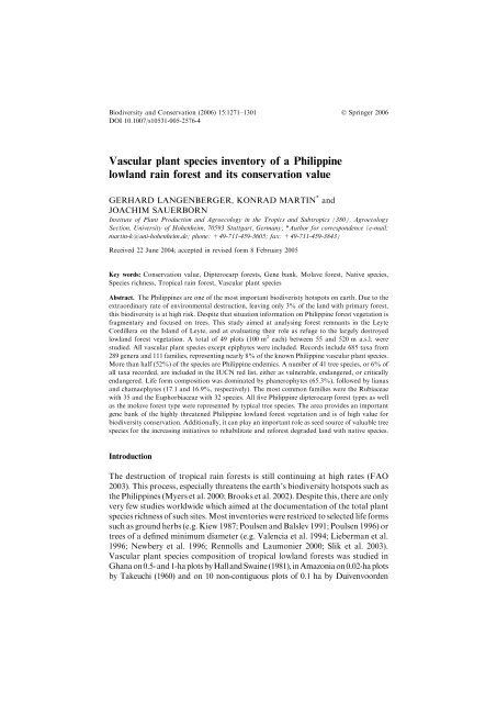 Vascular plant species inventory of a Philippine lowland rain forest ...