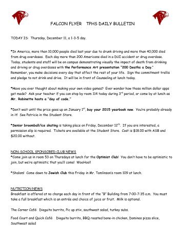 FALCON FLYER tphs daily bulletin TODAY IS : Thursday ...