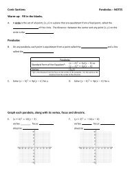 Parabolas Worksheet